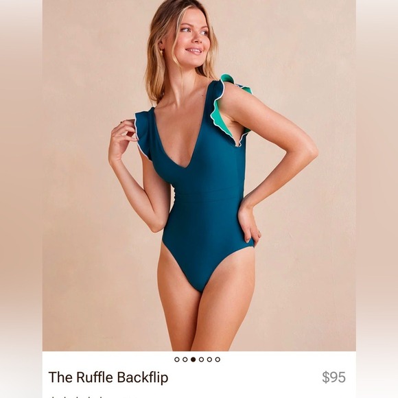 summersalt Other - Summersalt The Ruffle Backflip One Piece Swimsuit Teal Blue Green Womens 4LT